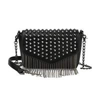 Kris Anna Borchie Borsa a tracolla con Catena Frange da Donna Mini Borse a Spalla in Pelle PU per Ragazze Adolescenti Signora Nero
