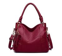 Kris Anna Borsa a Spalla con Tracolla da Donna Frange Borse a Mano Hobo in Pelle PU Vino rosso