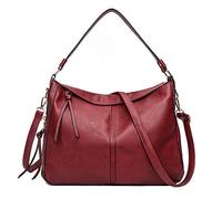 Kris Anna Borsa a Spalla da Donna Hobo Bauletto Borse a mano con Tracolla per Signora in Pelle PU Vino rosso