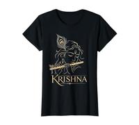 Krishna Dio indù Flauto Piuma di Pavone Regalo devozionale Maglietta con Stampa Grafica Economica