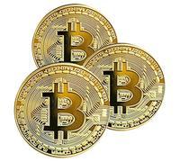 Krisler 3PCS Medaglia Fisica Bitcoin placcata con Oro Reale 24 carati Moneta virtuale Regalo da Collezione BTC Moneta Collezione d'Arte Fisica (Dorata)