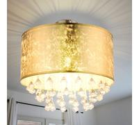 Kristallleuchte Lampada Sala Pranzo Plafoniera Lampadario LED Oro Tessuto E27