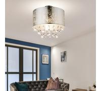 Kristallleuchte Plafoniera Lampada Design Foglia Argento 1x E27 Textil Soggiorno [EEK: Non valutato]