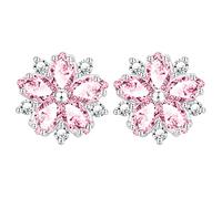 KristLand Elegante Argento Delle Donne Orecchini Rosa Fiore Prong Zirconia Orecchini con 18 carati Oro Bianco Placcato Gift Box per Le Donne Ragazze