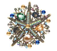 KristLand Stella di Mare Spilla Cristallo Strass Pearl Donne Corsage Pin Placcato Oro Spilla Compleanno Festa Estate Festa sul Mare Scatola Regalo Donne