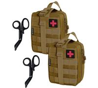 Krisvie 2PCS EMT Borsa di Primo Soccorso Medico di Sopravvivenza Sacchetto di Emergenza Tattica, Tattico Molle Marsupio+Acciaio Inossidabile Benda Forbici Heavy Duty Set (Cachi)