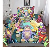 KRLVS My Singing Monsters Copripiumino Stampato 3D Con Federe Set Di Biancheria Da Letto Con Ragazze Con Chiusura A Cerniera Set Di Copripiumini Microfibra Morbida Single(135x200cm)