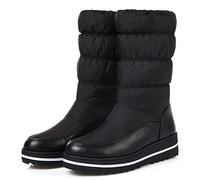 KRLZKID Stivali da Neve Caldi Invernali Scarpe da Donna in Cotone con Fodera in Peluche da Esterno Piattaforma a Cuneo Antiscivolo Stivali al Ginocchio,Black-38