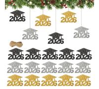 Krmoau Etichette Di Laurea 'Anno 2026,24 pezzi di etichette glitter per cappelli da festa - Decorazioni per la Festa di Laurea - Per Classe, Vasetto E Barattolo, Centro a Tavola E Progetto Artigianale