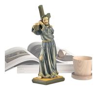 Krmoau Statua di Gesù - Scultura modello in resina,Gesù Figura che indossa la Croce,Per la Casa Scrivania Ufficio Chiesa Soggiorno Festival Decorazione da Tavolo