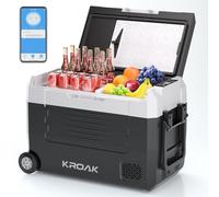 KROAK Frigo Portatile Auto 45L con Ruote e Controllo Bluetooth, Frigoriferi Portatile Elettrico Doppia Zona (-20℃~20℃) 45W per Campeggio/Picnic/Viaggio in Famiglia, 12/24V DC + 220V AC