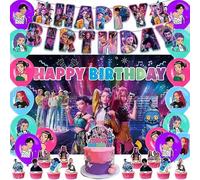 Kroilucaly Kpop de-mons hunters decorazioni Festa di Compleanno,30PCS decorazioni torta Banner Palloncini Forniture per feste per decorazioni,Huntrix feste di compleanno per ragazze ragazzi,