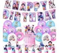 Kroilucaly Kpop de-mons hunters decorazioni Festa di Compleanno,30PCS decorazioni torta Banner Palloncini Forniture per feste per decorazioni,Huntrix feste di compleanno per ragazze ragazzi