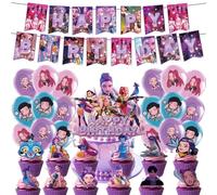 Kroilucaly Kpop de-mons hunters decorazioni Festa di Compleanno,44PCS decorazioni torta Banner Palloncini Forniture per feste per decorazioni,Huntrix feste di compleanno per ragazze ragazzi