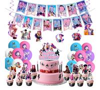 Kroilucaly Kpop de-mons hunters decorazioni Festa di Compleanno,48PCS decorazioni torta Banner Palloncini Forniture per feste per decorazioni,Huntrix feste di compleanno per ragazze ragazzi