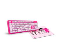 KROM BARBIE KANDY - Tastiera a membrana LED bianca, mouse 6400 DPI sensore ottico, tappetino per mouse in gomma morbida e resistente, layout Germania, colore rosa