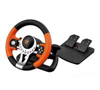 KROM K-Driver Set Volante Multipiattaforma E Pedaliera, Leva Del Cambio E Leve Al Volante, Effetto Vibrazione, Compatibile PC, PS3, PS4 E Xbox, Nero/Arancia