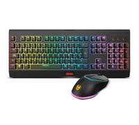 KROM KABALA - Kit tastiera a membrana senza fili retroilluminata RGB Rainbow, 6 tasti anti ghosting, mouse ottico senza fili a 6 livelli DPI 800-4800 al volo, compatibile con PC, layout spagnolo, nero
