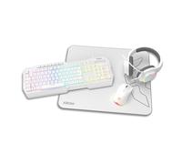 KROM KENTA - Combo Gaming 4 in 1 - Tastiera RGB Rainbow, Layout Spagnolo, Antighosting, Mouse ottico 7200 DPI, Cuffie 50mm Stereo e Tappetino 450x400x3mm, Colore Bianco