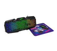 KROM Kit tastiera, mouse e tappetino per mouse Hot Wheels KUSTOM- Tastiera membrana RGB, mouse ottico 7200 DPI, tappetino in tessuto morbido e resistente, layout tedesca, nero