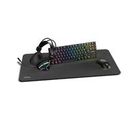 KROM Klass - Pack Gaming 4 in 1: Tastiera meccanica TKL RGB, Layout spagnolo, Mouse ottico 7200 DPI, Cuffie con driver da 50 mm, Mousepad XXL, Set completo per PC e laptop da gaming, Bianco