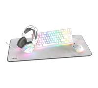 KROM Klass - Pack Gaming 4 in 1: Tastiera meccanica TKL RGB, Layout spagnolo, Mouse ottico 7200 DPI, Cuffie con driver da 50 mm, Mousepad XXL, Set completo per PC e laptop da gaming, Bianco