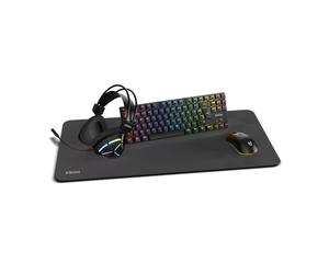 KROM Klass - Pack Gaming 4 in 1: Tastiera meccanica TKL RGB, Layout spagnolo, Mouse ottico 7200 DPI, Cuffie con driver da 50 mm, Mousepad XXL, Set completo per PC e laptop da gaming, Bianco
