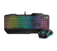 KROM Set tastiera + Mouse KRUSHER -NXKROMKRSHRSP- Tastiera Semi-Meccanica retroilluminata RGB, mouse con sensore ottico 6400 DPI LED 6 colori, layout Spagnolo QWERTY - Nero