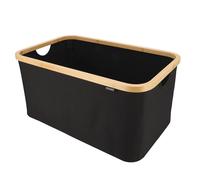 KROMS Cesto biancheria sporca pieghevole in bambù 45L - Nero - Leggero, stabile e salvaspazio - Cesta portabiancheria in bambù e cotone, traspirante e dal design moderno - Cestino bagno