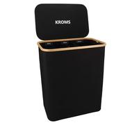 KROMS Cesto portabiancheria 3 scomparti - Nero - Cesto biancheria bambù - Portabiancheria salvaspazio- Porta biancheria con coperchio - 145L
