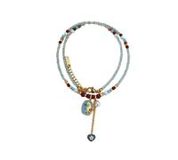 Kronabelle Collana di perline colorate, stile bohémien, da donna, ciondolo a forma di uccellino con perle, catena leggera, 48 cm, rame e pietra naturale, perline colorate per l'uso quotidiano