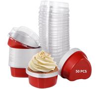 Kronabelle Confezione da 50 teglie in alluminio a forma di cuore con coperchio, 100 ml, mini pirottini da forno in alluminio per eventi come matrimoni, compleanni, festa della mamma e San Valentino