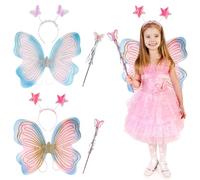 Kronabelle Costume da farfalla per bambini, set da 6 pezzi, ali da principessa delle fate, bacchette e fasce per capelli, per cosplay, travestimento e gioco di finzione, ogni ala 38,1 x 35,1 cm