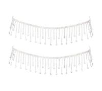 Kronabelle Frangia con strass, 2 pezzi da 5,6 cm, argento e bianco, decorazione per abiti fai da te, cinture, gioielli