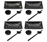 Kronabelle Kit per la cena per sushi, supporto per bacchette, set di 16 piatti per sushi, quattro paia di bacchette, per quattro persone, quattro ciotole per salsa di soia, 4 piatti per sushi in stile
