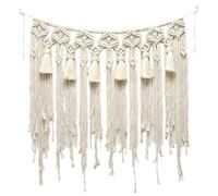 Kronabelle macramè da appendere alla parete, 80 x 80 cm, ghirlanda di cotone beige bohémien con frange a maglia, per camera da letto, soggiorno, decorazione per matrimoni, feste
