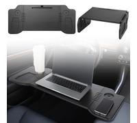 Kronabelle Scrivania pieghevole per computer portatile per volante, compatibile con Tesla Model 3 Y, vassoio da auto con portabicchieri, slot per tablet e telefono per viaggi, campeggio, lavoro e
