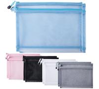 Kronabelle Set di 10 sacchetti in rete con cerniera per classe, sacchetti a doppio strato in blu, bianco, grigio e nero, per riporre articoli di cancelleria e giocattoli