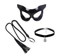 Kronabelle Set di 3 maschere da gatto da donna, in finta pelle, accessorio per costume con frusta da 164,1 cm e collana, ideale per travestimenti, fotografia e spettacoli teatrali cosplay