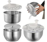 Kronabelle Set di centrifuga per insalata in acciaio inox, grande, per lattuga e verdure, con coperchio autobloccante