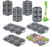 Kronabelle Stampi per torte in quattro stili, 8 stampi in silicone per ciambelle, padelle antiaderenti per muffin, stampi per ciambelle, 6 cavità, tra cui pennello in silicone, spatola e guanto