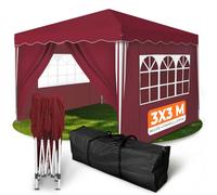 Kronenburg Gazebo Pieghevole 3x3m, 100% Impermeabile, Tenda da Giardino con Tetto Rivestito e Protezione UV 50+, Include 4 Pannelli Laterali e Borsa per il Trasporto, Rosso