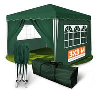 Kronenburg Gazebo Pieghevole 3x3m, 100% Impermeabile, Tenda da Giardino con Tetto Rivestito e Protezione UV 50+, Include 4 Pannelli Laterali e Borsa per il Trasporto, Vert