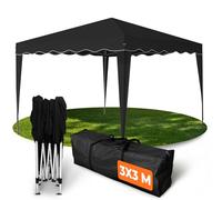 Kronenburg Gazebo Pieghevole 3x3m Impermeabile, Protezione UV 50+, Montaggio Rapido, Tendone da Giardino per Feste con Borsa, Corde e Picchetti, Nero