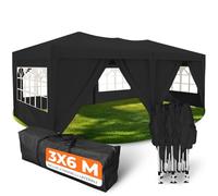 Kronenburg-Store Gazebo Pieghevole 3x6 Impermeabile con 6 Pareti Laterali, Tendone da Giardino con Protezione UV 50+, Padiglione per Feste Richiudibile con Borsa e Accessori, Nero