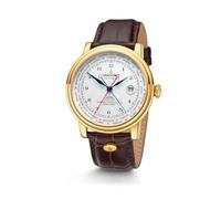 Kronsegler Fernando de Magallanes Orologio da uomo oro - bianco | Orologio automatico con Flyer GMT - secondo fuso orario | con vetro zaffiro, cinturino in pelle e fibbia deployante