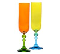 Krosno - Bicchieri colorati per champagne e prosecco - 2 x 220 ml - Collezione Bubble - Arancione-Giallo - Cristallo senza piombo - Dipinti a mano