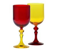 Krosno - Bicchieri colorati per vino rosso e bianco, mocktail e acqua - 2 x 300 ml - Collezione Bubble - Arancione-Rosso - Cristallo senza piombo - Dipinti a mano