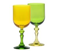 Krosno - Bicchieri colorati per vino rosso e bianco, mocktail e acqua - 2 x 300 ml - Collezione Bubble - Verde-Arancione - Cristallo senza piombo - Dipinti a mano