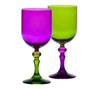Krosno - Bicchieri colorati per vino rosso e bianco, mocktail e acqua - 2 x 300 ml - Collezione Bubble - Verde-Viola - Cristallo senza piombo - Dipinti a mano